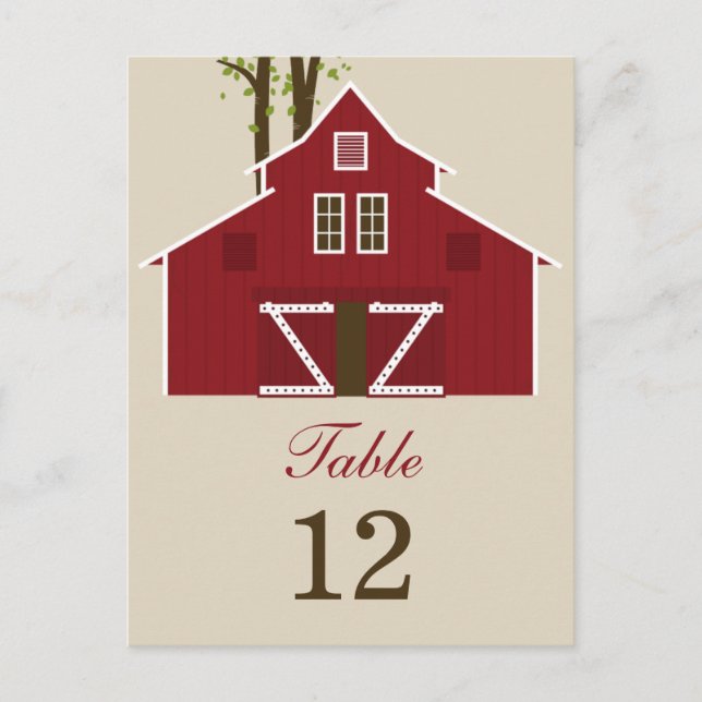 Postal Cartão de Número de Tabela Casada Rustic Barn (Frente)