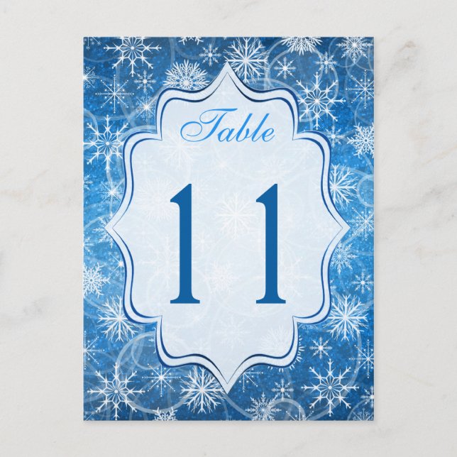 Postal Cartão de Número de Tabela de Flocos de Neve Azul  (Frente)