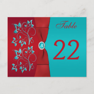 Postal Cartão de Número de Tabela Floral de Turquesa, Ver