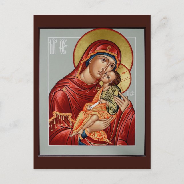 Postal Cartão de Oração da Doce Mãe de Deus Beijando (Frente)