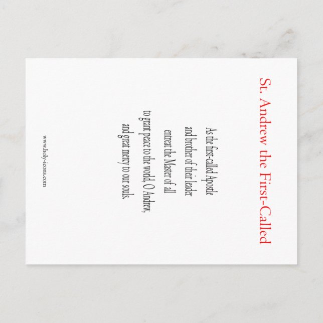 Postal Cartão de Oração de São André (Verso)