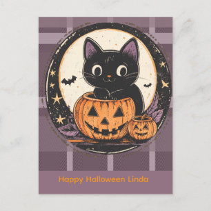 Postal Cartão de Outono de Gatinho Fofo de Halloween