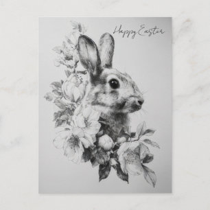 Postal Cartão de Páscoa com Flores e Coelho da Páscoa