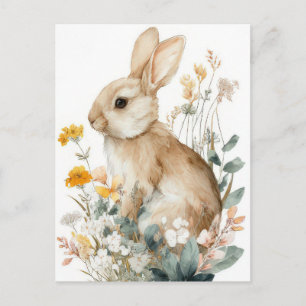Postal Cartão de Páscoa com Flores e Coelho da Páscoa
