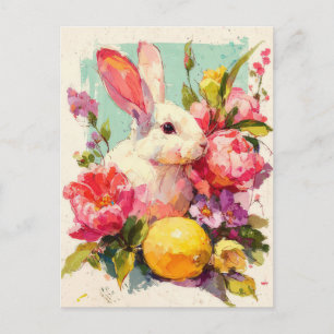 Postal Cartão de Páscoa com Flores e Coelho da Páscoa