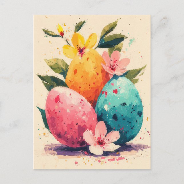 Postal Cartão de Páscoa com Flores e Coelho da Páscoa (Frente)