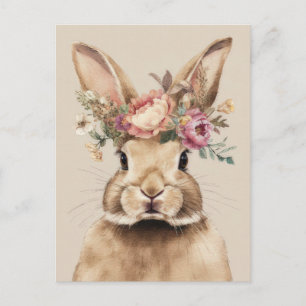 Postal Cartão de Páscoa com Flores e Coelho da Páscoa