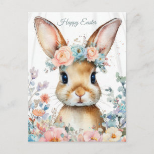 Postal Cartão de Páscoa com Flores e Coelho da Páscoa