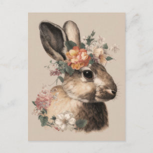 Postal Cartão de Páscoa com Flores e Coelho da Páscoa
