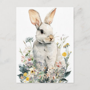 Postal Cartão de Páscoa com Flores e Coelho da Páscoa