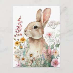 Postal Cartão de Páscoa com Flores e Coelho da Páscoa