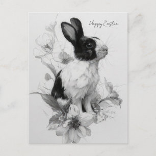 Postal Cartão de Páscoa com Flores e Coelho da Páscoa