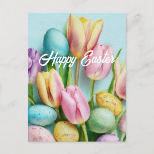 Postal Cartão de Páscoa com Flores e Ovos de Páscoa