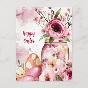 Postal Cartão de Páscoa com Ovos de Páscoa e Flores
