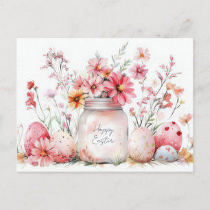Postal Cartão de Páscoa com Ovos de Páscoa e Flores