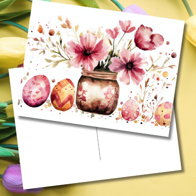 Postal Cartão de Páscoa com Ovos de Páscoa e Flores (Criador carregado)