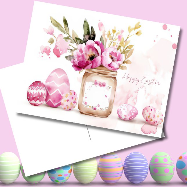 Postal Cartão de Páscoa com Ovos de Páscoa e Flores (Criador carregado)