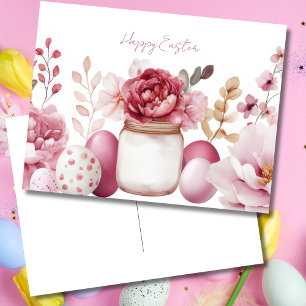Postal Cartão de Páscoa com Ovos de Páscoa e Flores