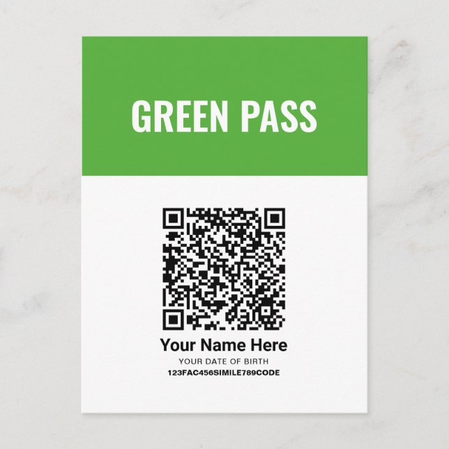 Postal Cartão de Passagem do Certificado de Vacina Verde  (Frente)