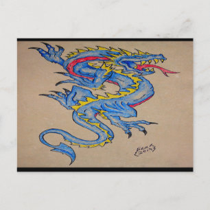Postal cartão de pergaminho do dragão azul (horz)