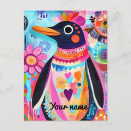 Postal Cartão de Pinguim Personalizado: Ártico Colorido