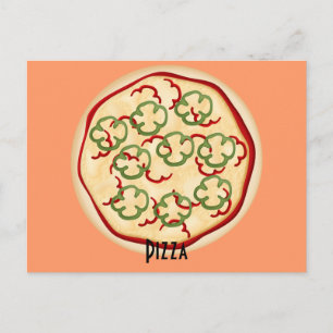 Postal Cartão de pizza de pimenta vermelha e verde