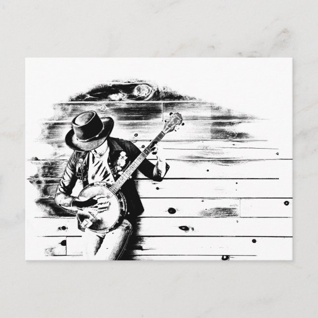 Postal Cartão de Posto Black & White Banjo Man (Frente)