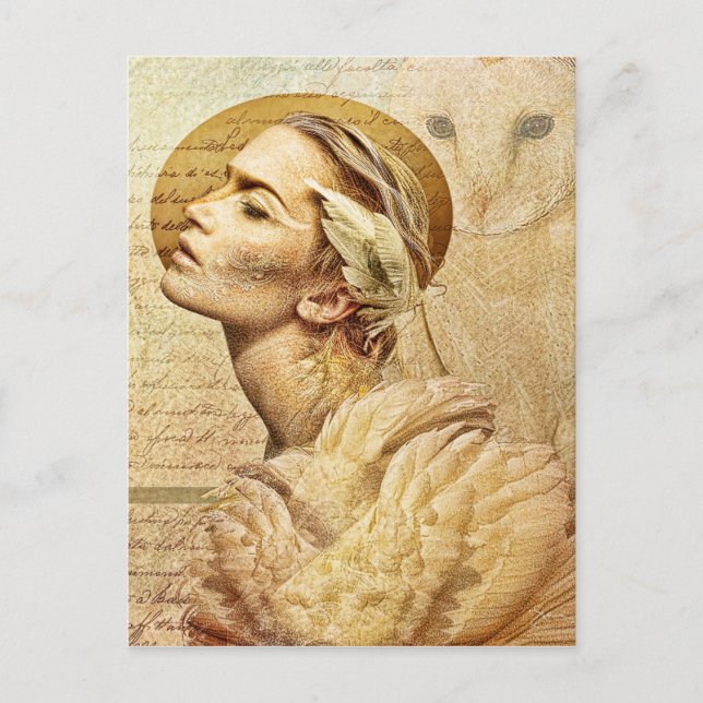 Postal cartão de posto de amigos com penas (Frente)