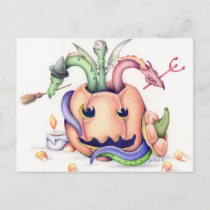 Postal Cartão de Posto de Dragões Halloween