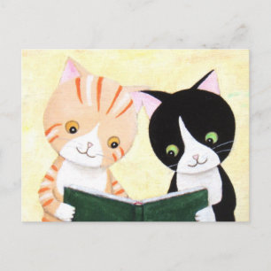 Postal Cartão de Posto de Leitura de Livros de Gatos Cor