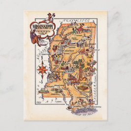 Postal Cartão de Posto de Mapa do Estado do Mississippi