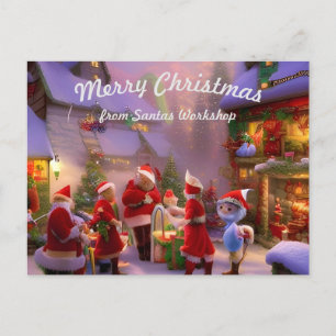 Postal Cartão de Posto de Natal do Workshop Santas