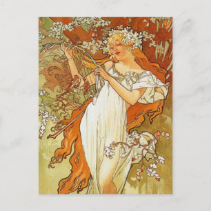 Postal Cartão de Posto de Primavera Art Nouveau Alphonse 