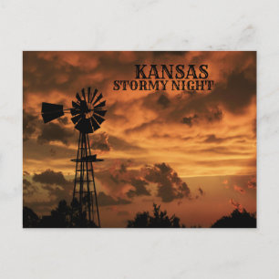 Postal CARTÃO DE POSTO de Windmill Night Stormy do Kansas