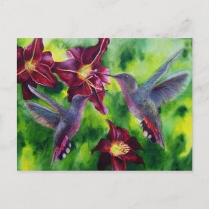 Postal Cartão de Posto Hummingbird e Lillies