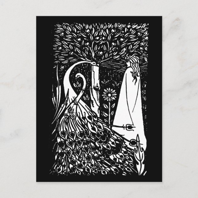 Postal Cartão de Posto Lady & Peacocks de Beardsley Nouve (Frente)