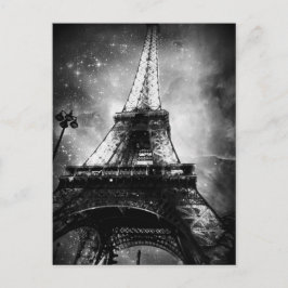 Postal Cartão de Posto Paris preto-e-branco, Torre Eiffel