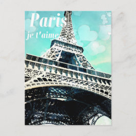 Postal Cartão de Posto Retro Eiffel Torre "Paris je t'aim