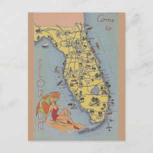 Postal Cartão de Posto Vintage Florida Map