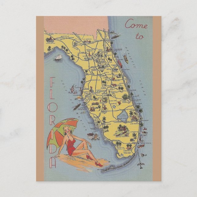 Postal Cartão de Posto Vintage Florida Map (Frente)