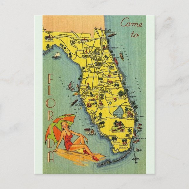 Postal Cartão de Posto Vintage Florida Map (Frente)