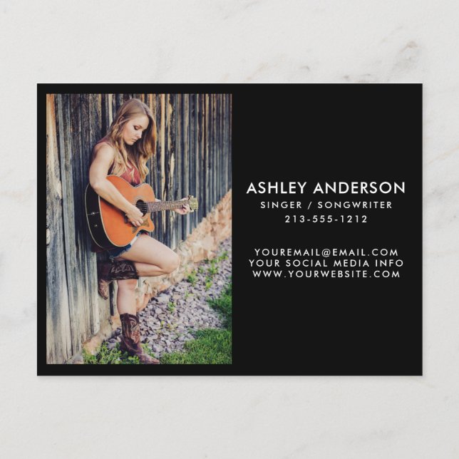 Postal Cartão de Promo de Cantor Musical - Tamanho do Car (Verso)