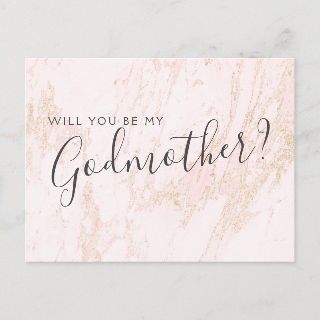Postal Cartão de Proposta de Madrinha Gliter Dourada, cor (Frente)