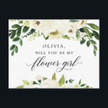 Postal Cartão de Proposta de Menina Flor de Rosas Brancas<br><div class="desc">Pop a pergunta com esta adorável carta! Edite facilmente o nome e a mensagem na parte traseira - em seguida,  adicione ao carrinho!</div>