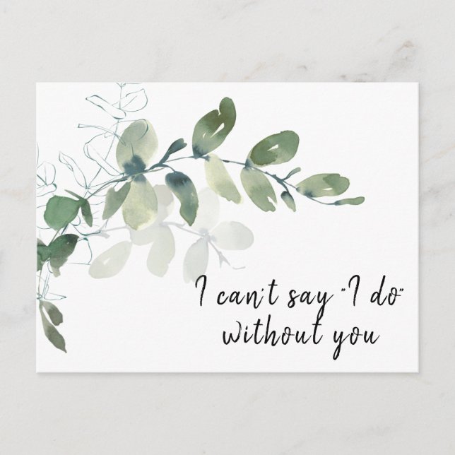 Postal Cartão de Proposta Elegante Eucalyptus Bridesmaid (Frente)