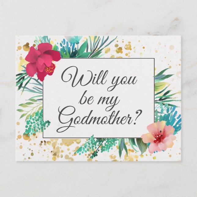 Postal Cartão de Proposta Floral Dourado (Frente)