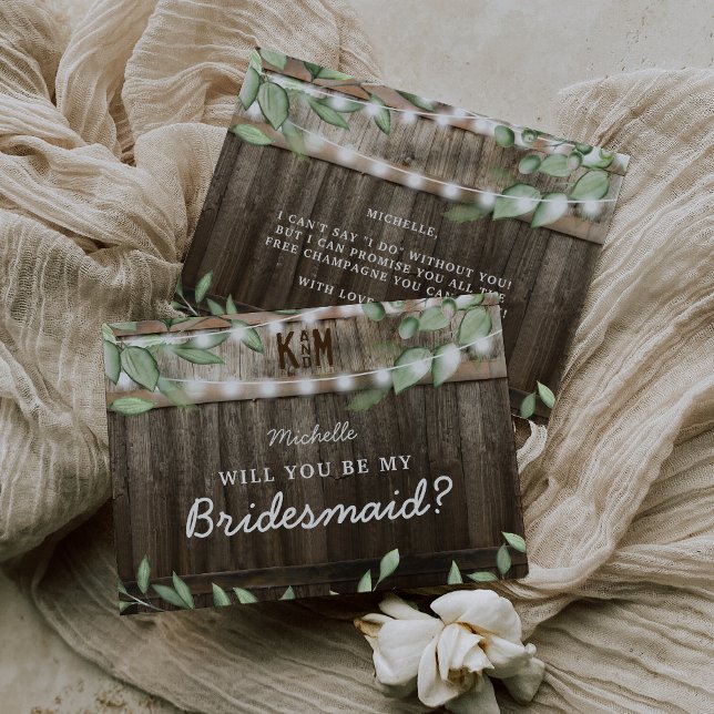 Postal Cartão de Proposta Rustic Greenery Bridesmaid (Criador carregado)