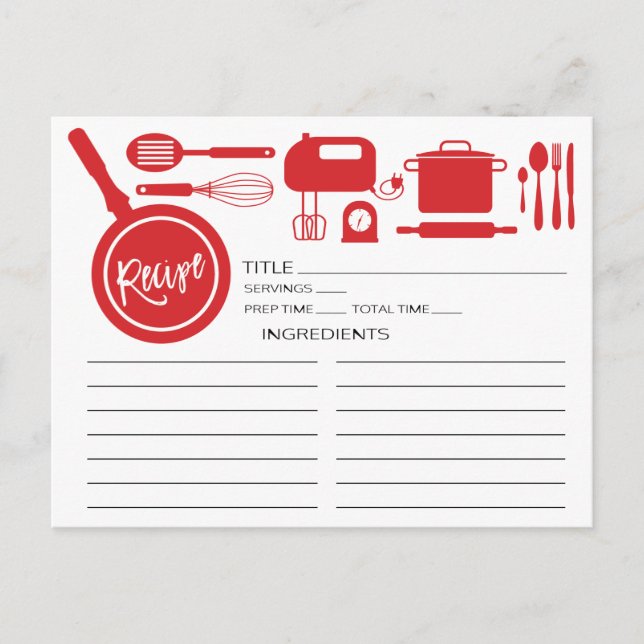 Postal Cartão de recebimento de utensílios Red Kitchen mo (Frente)