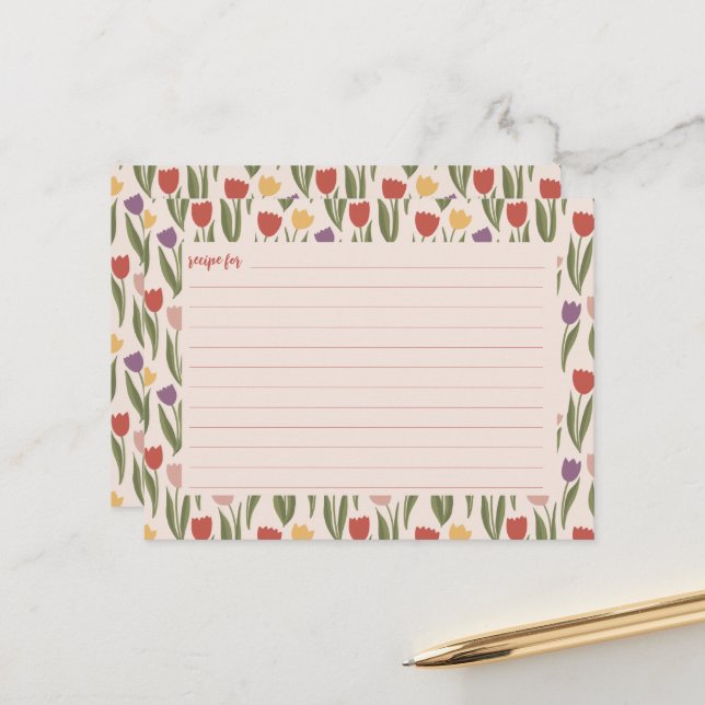 Postal Cartão de Receita Chá de Noiva Tulipas (Frente/Verso In Situ)