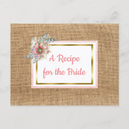 Postal Cartão de Receita de Casamento Floral de Burlap Ru